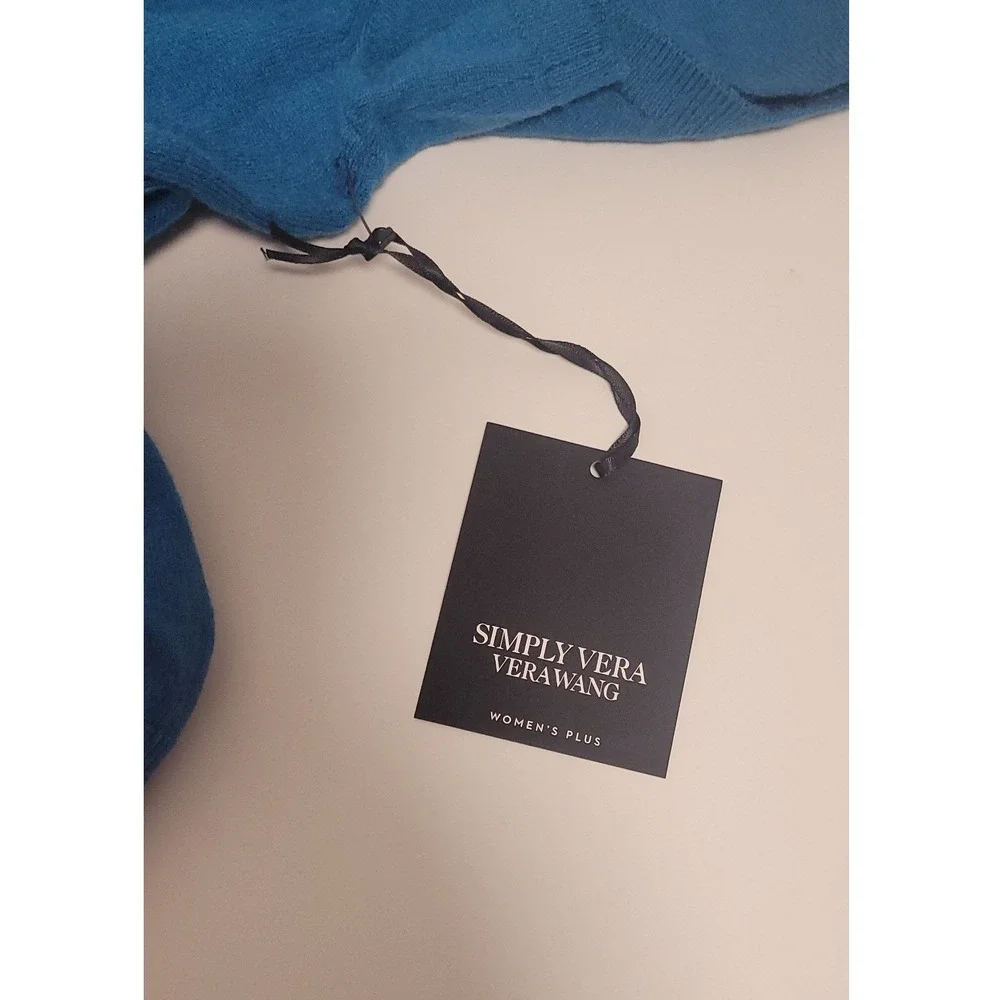 Simply Vera Vera Wang Teal Blue Rhinestone Embellished Knit Sweater Top 1X NEW